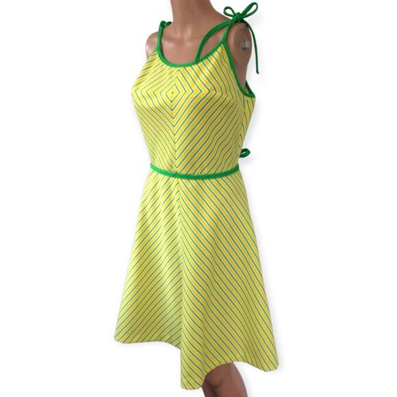 70s Yellow Chevron Striped Dress Summer Sun Vintage 13